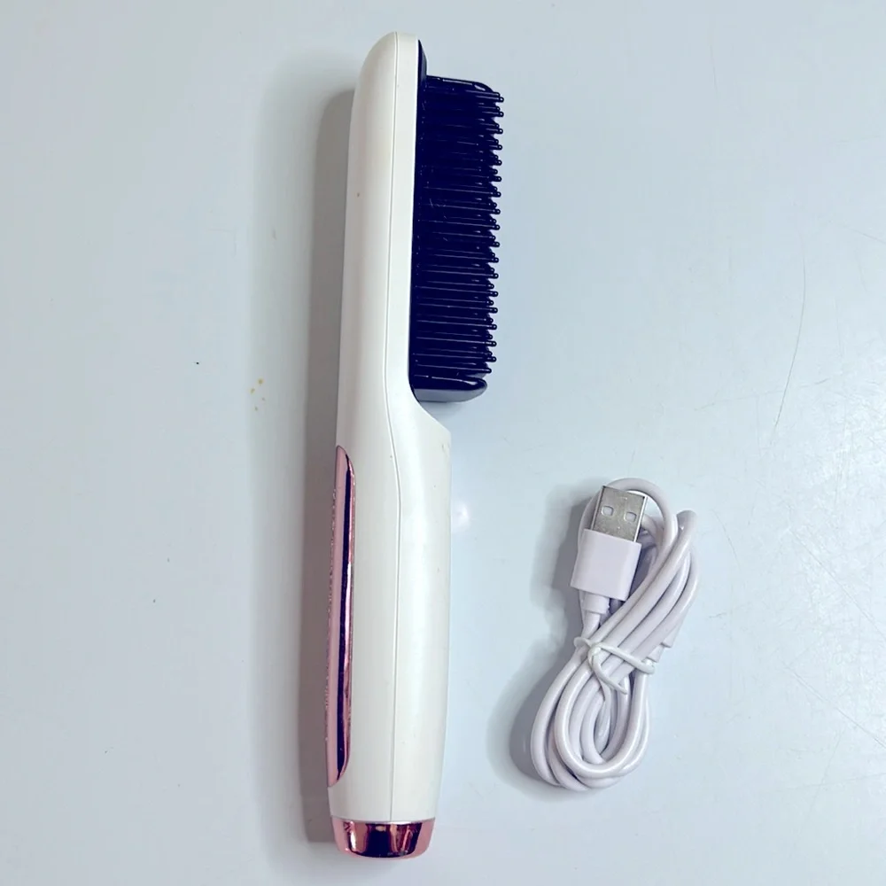 White With Rose Gold Cordless Rechargeable Straightening Brush
